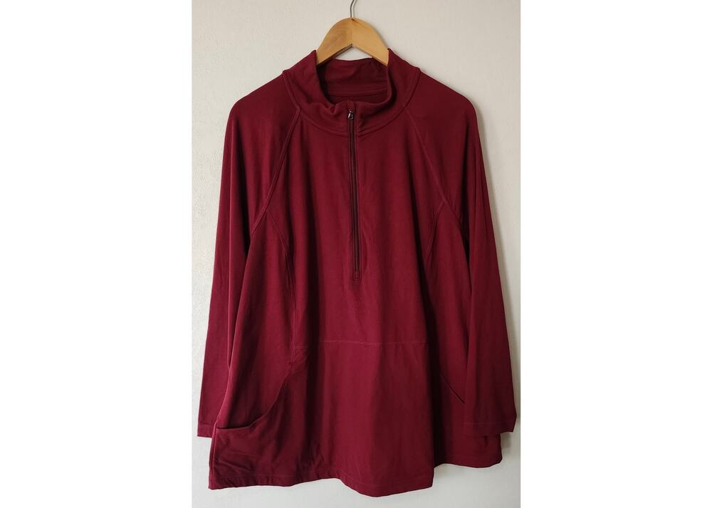 J.Jill Fit Out & About Popover 2X Burgundy Quarter Zip Athleisure Long Sleeve